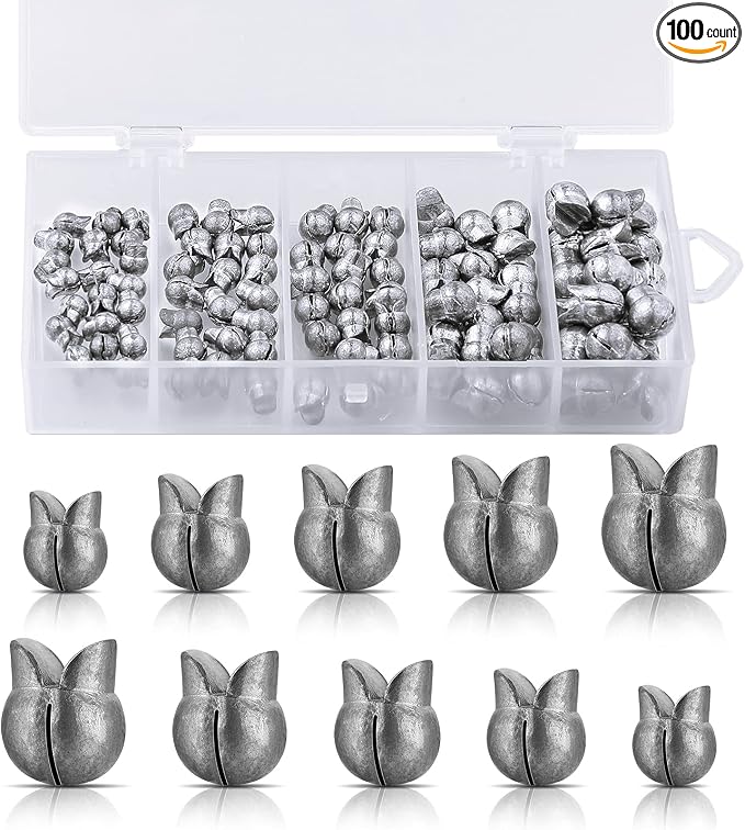 Gejoy 100 Pcs Fishing Split Shot Sinker Kit Removable Round Fishing Egg Weights Sinkers Tackle Set for Fisherman