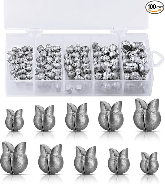 Gejoy 100 Pcs Fishing Split Shot Sinker Kit Removable Round Fishing Egg Weights Sinkers Tackle Set for Fisherman