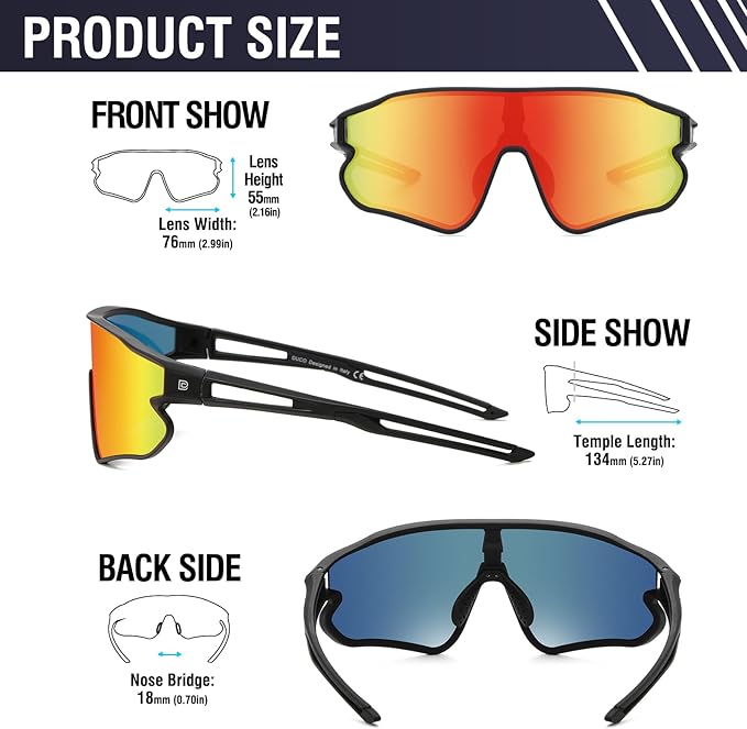 DUCO Polarized Sports Sunglasses for Men Women: UV400 Protection 24g Wrap Around Glasses for Baseball Running Hiking DC0023