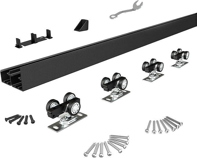 Sdstone Heavy Duty Bypass Door Hardware 60"/5FT,Aluminum Sliding Closet Door Track Hardware for Cabinet Closet, Pocket Door Track Rail Set for 2 Door System,Smoothly and Quietly,Black