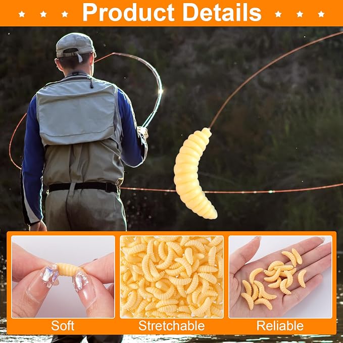 Fake Worms for Fishing, Soft Bass Realistic Maggots Baits Bread Worm Fishing Lure, False Wax Worm