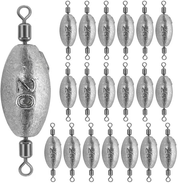 Fishing Weights Sinkers Inline Trolling Fishing Sinkers Egg sinkers with Inner Swivels Oval Drop Lead Fishing Weights for Saltwater Freshwater Fishing