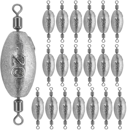 Fishing Weights Sinkers Inline Trolling Fishing Sinkers Egg sinkers with Inner Swivels Oval Drop Lead Fishing Weights for Saltwater Freshwater Fishing