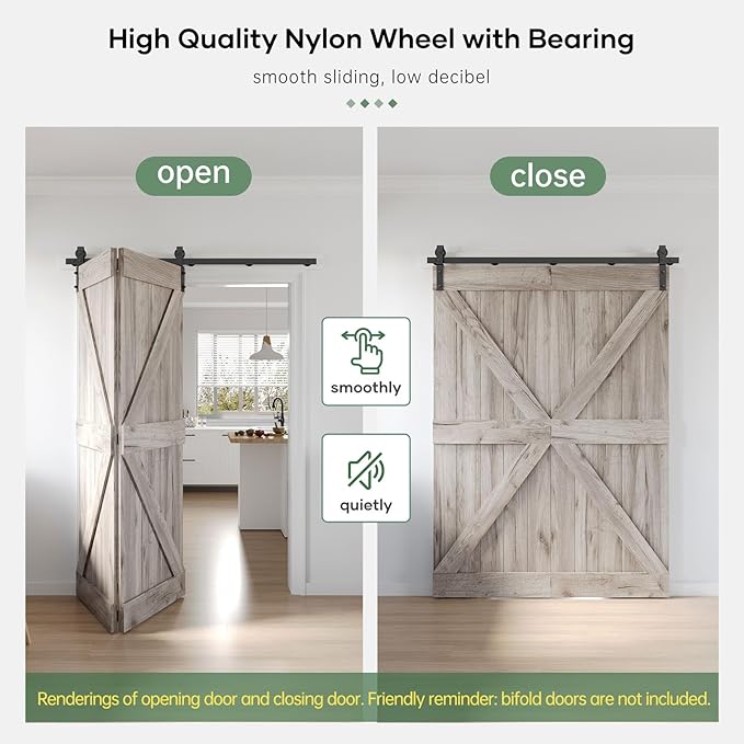 64" Bifold Sliding Barn Door Hardware Track Kit,Side Mounted Black J Shape Roller,Smoothly and Quietly,Assembly Easy,Fit Double 30" Bi-Folding Doors (Door Not Included)