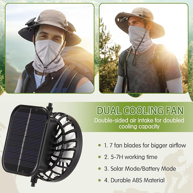 Syhood Solar Powered Fan Hat Neck Gaiter Arm Sleeves Sun Bucket Hat with Fan Cooling Wide Brim Hats for Fishing Hiking