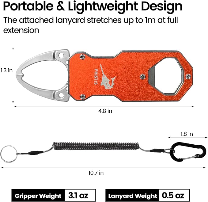 Pristis Pocket Fish Lip Gripper, Small Fly Fishing Mouth Grabber with Coiled Lanyard, Lightweight Aluminum Mini Grab Grip Tool Tackle, Hook Remover Holder Freshwater Saltwater, Catch & Release Kit