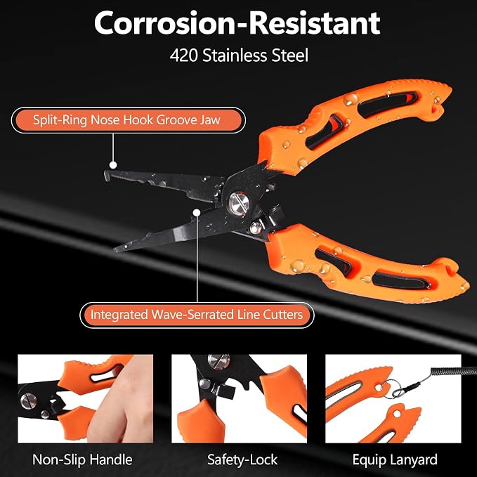 NEW VIEW 9pc Saltwater Fishing Tools Combo - Portable Fishing Tool Kit with Carry Pouch - Fillet Knife, Pliers, Braid Scissor, Sharpener, Hook Remover - Fishing Gifts for Men
