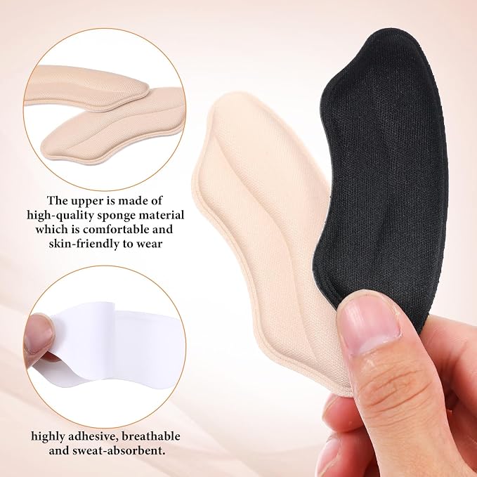 Lip-Shaped Heel Grips Liner Cushions Inserts for Loose Shoes, 6 Pairs Self-Adhesive Heel Grips Liner for Loose Shoes, Memory Foam Heels Cushions to Prevent Blisters & Stop Slipping