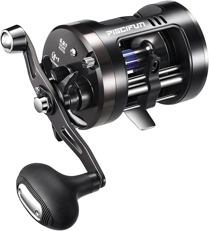 Piscifun Chaos Pro Baitcasting Fishing Reel, CNC Machined Aluminum Body Round Catfish Reel with 25LB Max Drag, Waterproof Trolling Reel with Level Wind & Magnetic Braking System for Lake & Saltwater