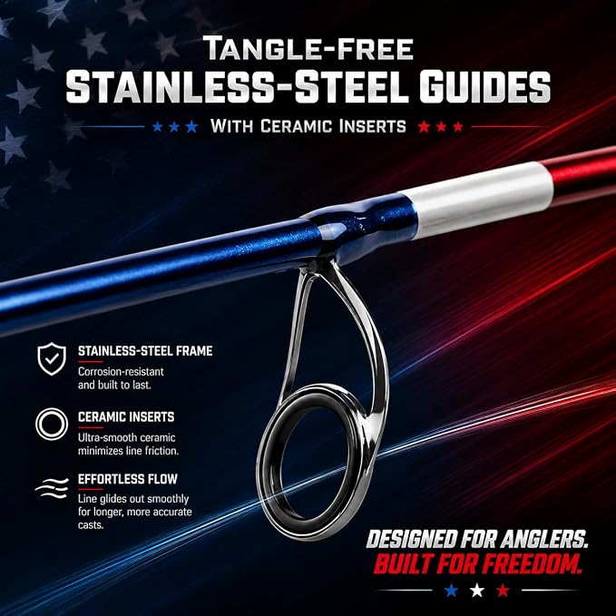 6FT Carbon Fiber Fishing Rod, Twin-Tip Design with American Flag for USA 250th Anniversary, Cork/EVA Handle, 2-Piece Spinning & Casting Rod for Freshwater Bass