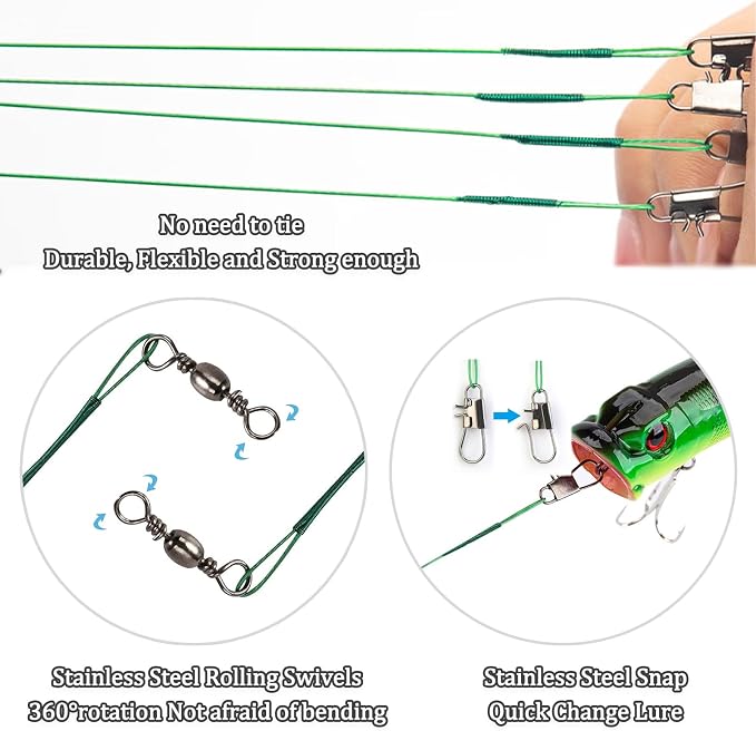 Fishing Leaders, 30pcs Stainless Steel Leader Wire Fishing Leader Line with Swivel Snaps Fishing Wire Leaders Connecting Fishing Tackle Lure or Hook for Saltwater and Freshwater