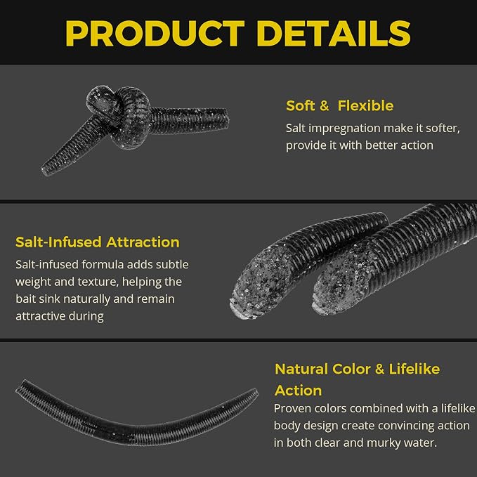 30/50/78/100Pcs Senko Worms Kit – 4"/5" Soft Plastic Fishing Lures with Salt Impregnation for Bass Fishing