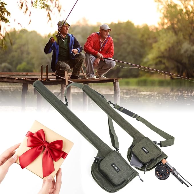 Fishing Rod Case Fishing Pole Bag with Reel Pouch Fly Fishing Bag for 9FT 2 Pieces/4Pieces Rod Fishing Rod Bag
