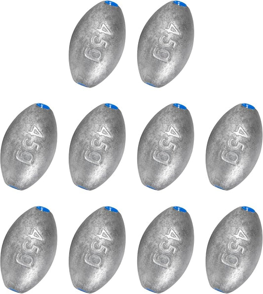 BLUEWING Egg Sinkers Fishing Weights Oval Shaped Fishing Sinkers Lead Fishing Sinker for Saltwater Fishing，1/8 oz to 7 oz