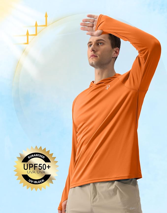 Pudolla Men's Sun Protection Hoodie Shirts UPF 50+ Rash Guard SPF Long Sleeve Fishing Shirt for Men Swim Hiking Boating