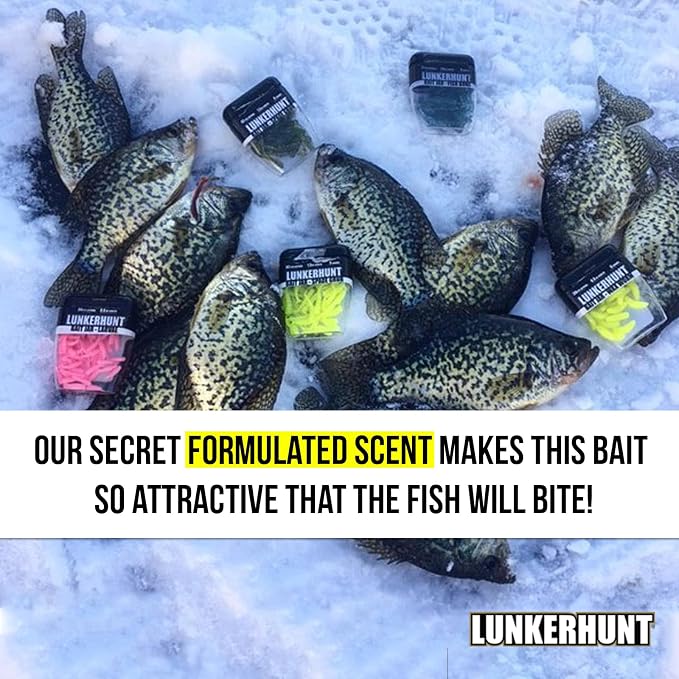 LUNKERHUNT Fishing Jar with Unique Scent Attractant | 1.5-Inch Durable Bait for Ice Fishing | Reusable Soft Plastic Lure for Bass, Trout and Pike
