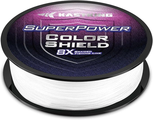 KastKing Superpower ColorShield Braided Fishing Line - Colorfast Braided Line, 100% Solution Dyed UHMWPE Fiber, Smooth & Strong Superline, Near Zero Stretch, Sensitive, High Abrasion Resistance