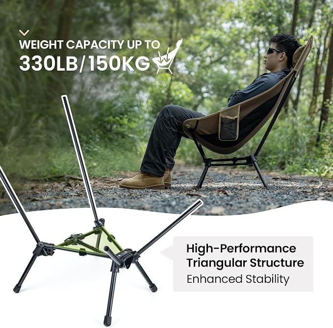 ONETIGRIS Tigerblade High Back Camping Chair with Pillow Design, Comfortable Widened Seat Folding Chair