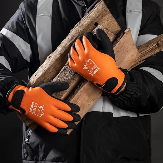 toolant 100% Waterproof Gloves for Men and Women, Winter Work Gloves for Cold Weather, Touchsreen, Thermal Gloves for Freezer Work, Fishing and Gardening, With Grip, Orange, X-Large