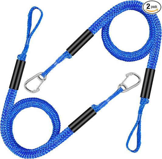 4-5.5ft, Bungee Dock Line with Stainless Steel Clip Safe Boat Rope Mooring String with Foam Float for Pontoon, Boat Accessories, Sea Doo,2 Pack(Blue)