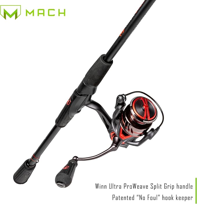 Lew's MACH Jacked Spinning Reel and Fishing Rod Combo, HM50 Graphite Rod, Tanso Tech Frame, Black/Red