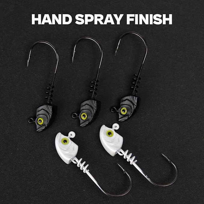 15-Pack Screw Lock Swimbait Jig Heads – 3D Chartreuse Eyes 1/8 3/16 1/4 3/8 1/2 oz, 3/0 & 4/0 Fishing Hooks