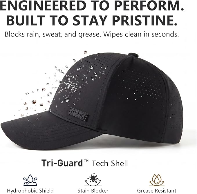 TOP-EX Performance Baseball Cap Water-Resistant Beathable Golf Running Cap Laser Cut Mesh Ball Curved Brim Snapback Hat