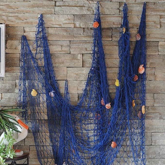 Rosoz Nautical Decorative Fishing Net, Sea Theme Fish Net Decor for Party/Wall Decoration Background,Blue,79inch x 59inch