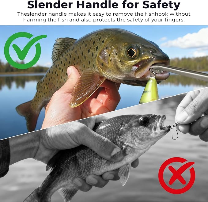 3 Packs Upgrade 2/3 Claw Fish Gripper with Stainless Steel Hook Remover, Metal Fishing Pliers Gripper Catch Control Clamp,Fish Grip Tackle Holder & Steel Dehooker for Freshwater and Saltwater Fishing