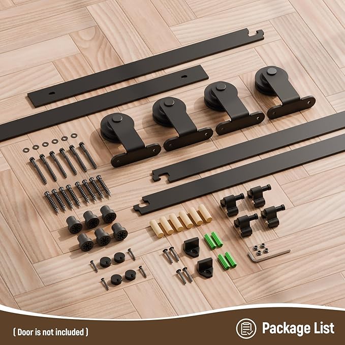 CCJH 12.6FT Sliding Barn Door Hardware Kit, Heavy Duty, Smoothly and Silently, Easy to Install, Fit 37.8" Width Double Door Panel, T-Shaped Style Black