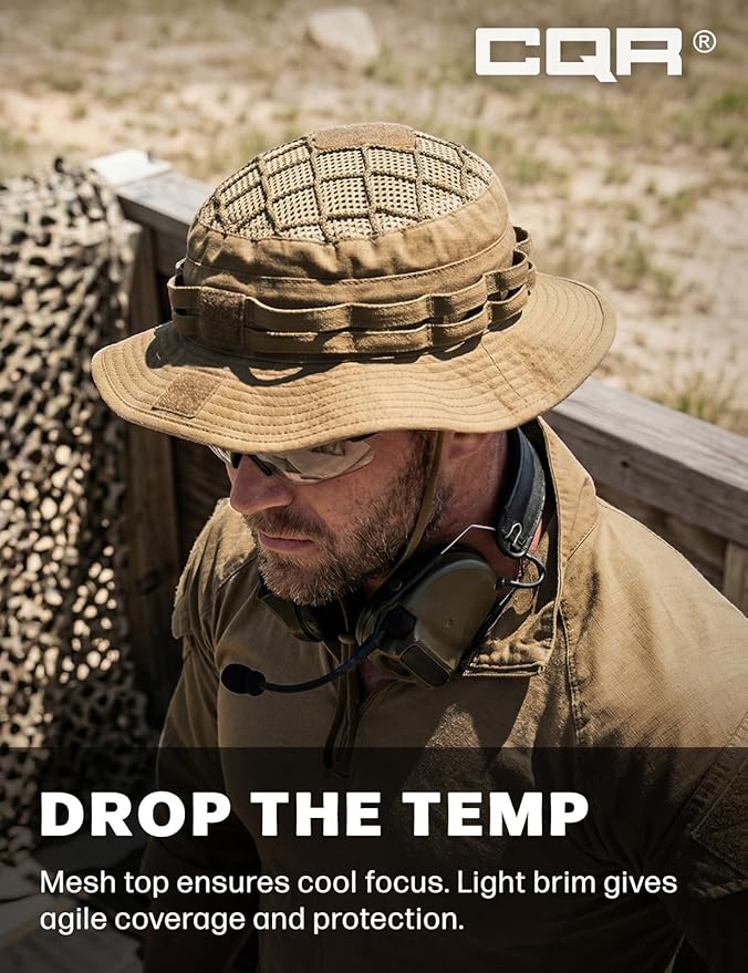 CQR Men's Tactical Boonie Hat, Breathable Packable Sun Hat for Hunting, Hiking, Fishing, Shooting, and Outdoor Activities