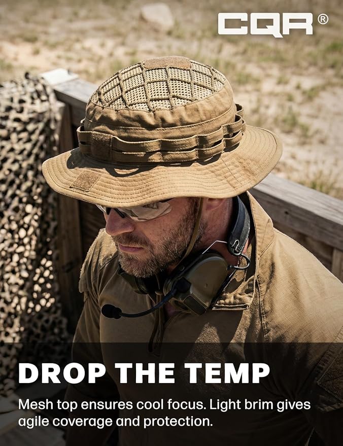 CQR Men's Tactical Boonie Hat, Breathable Packable Sun Hat for Hunting, Hiking, Fishing, Shooting, and Outdoor Activities