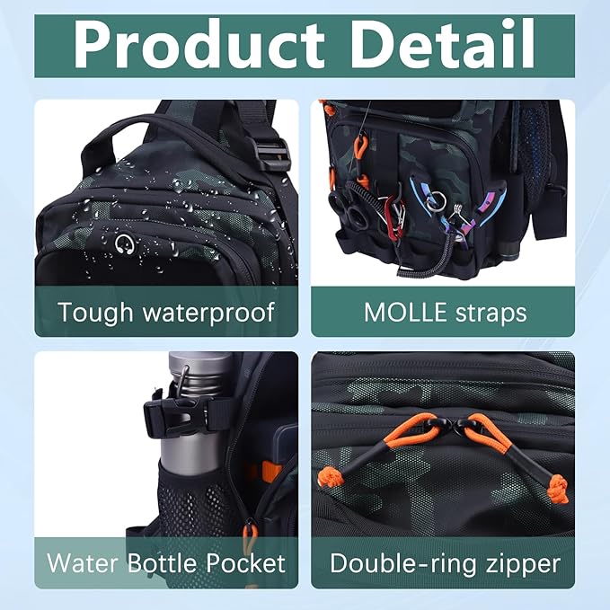 Fishing Backpack Tackle Storage Bag with 2 Tackle Boxes, Lightweight Outdoor Water-Resistant Fish Shoulder Bag with Rod Holder-Store Fish Gear for Fishing(Green)