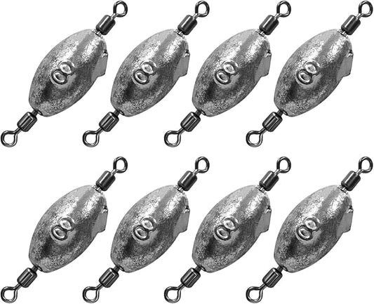 Uenhoy Fishing Weights Inline Trolling Fishing Sinker Tackle with Inner Swivels, Oval Drop Casting Fishing Weight Sinkers