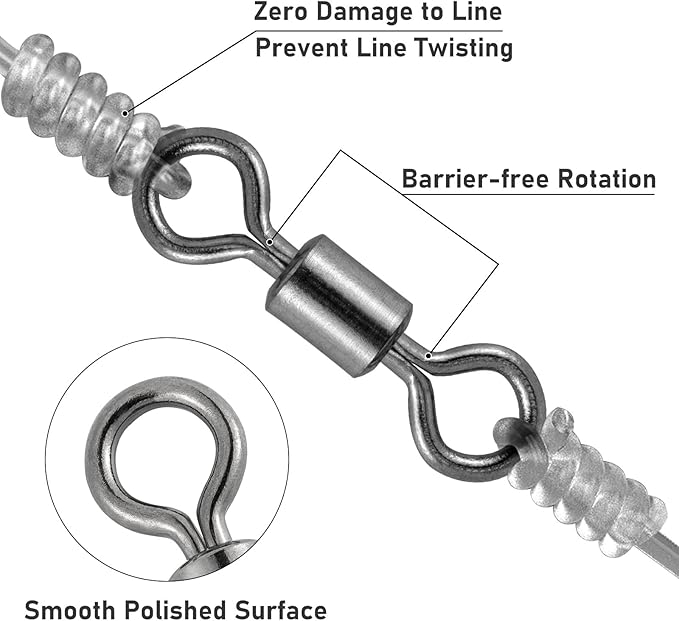 Alwonder 100-Pack Micro Swivels for Fly Fishing, Small Rolling Barrel Swivels Fly Fishing Tackles, High Strength Barrel Swivel Hook line Connector with Black Nickel Coating