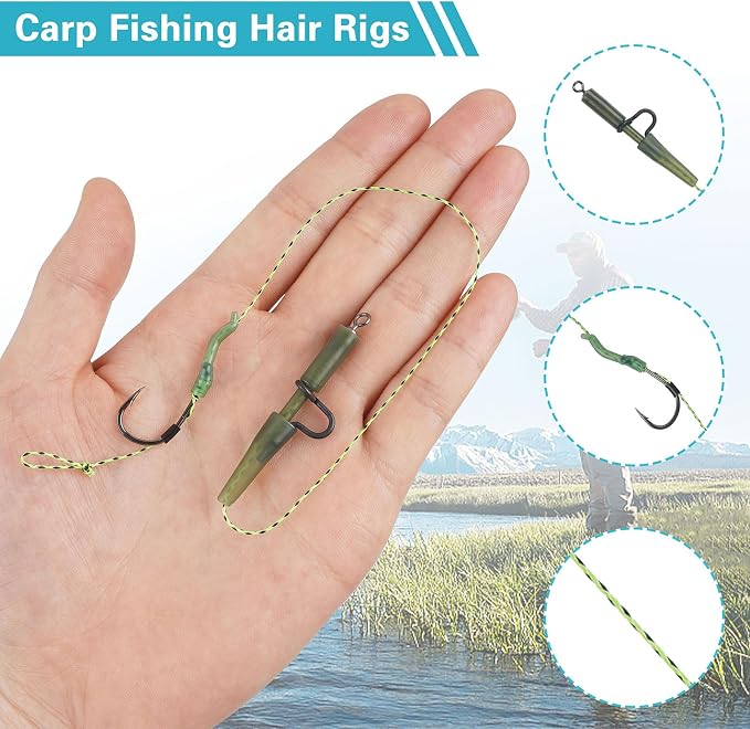 Carp Fishing Hair Rigs Kit 18pcs High Carbon Steel Curved Barbed Hooks Braided Thread Line Fishing Rigs Carp Fishing Tackle