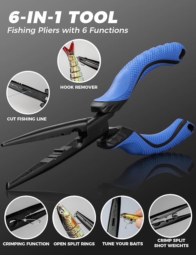 Fish Gripper 9.2",Muti-Function Line Cutter Fishing Pliers, Saltwater Fishing Tool Kit,Fishing Gear with Fishing Lanyard
