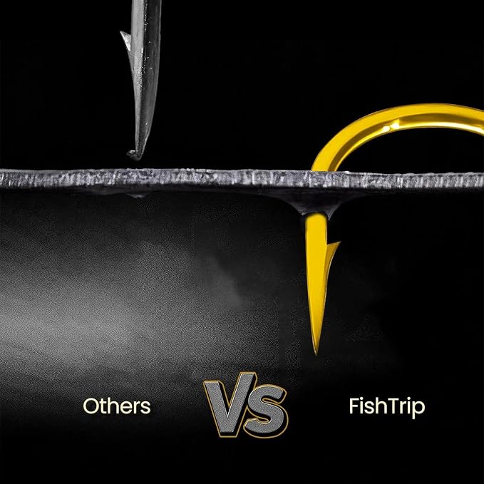 FishTrip 25pcs Fishing Treble Hooks, High Carbon Steel Triple Fishing Hooks with Ultra Brabed Sharp for Saltwater Freshwater Gold, Treble Hook for Bass Trout Fishing Lures Replacement Size 14-4/0
