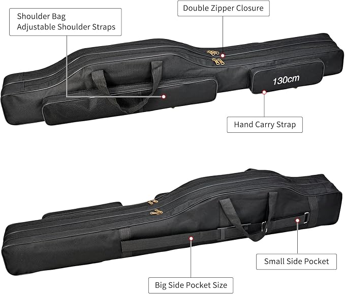 Travel Fishing Rod Case, 3 Layer Fishing Pole Bag Heavy Duty, Waterproof 600D Oxford Rod Holder with Shoulder Strap, Protective Carrying Case for Fishing Rods Reels Tackle, 51 Inch for Men & Women