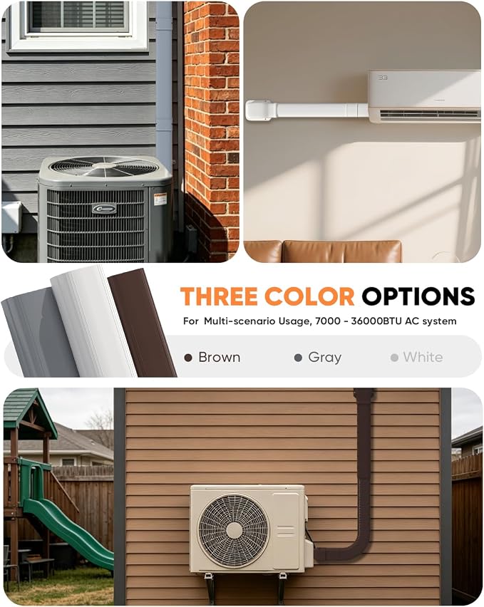 4'' 23Ft Mini Split Line Set Cover Kit for Minisplit Ductless Linset Air Conditioners and Heat Pumps, Central AC Decorative Upgraded UV-Proof Strong & Durability PVC Pipe