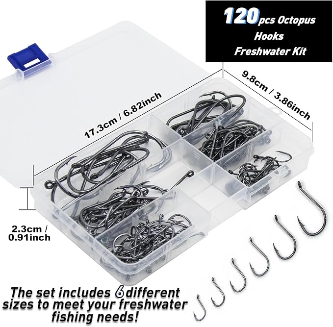 FishTrip 50/100/120/210 Pack Octopus Fishing Hooks - Offset Beak Circle Hooks for Fish Hooks Saltwater & Freshwater, Live Bait Fish Hook for Rigs Catfish, Bass Tuna, Walleye, Trout