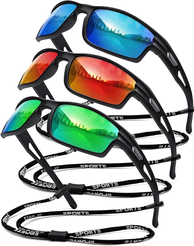Polarized Sports Sunglasses for Men UV400 Protection, Lightweight Wrap Around Sun Glasses for Fishing Cycling Running