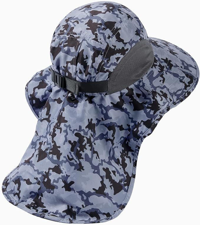 BASSDASH UPF 50+ Unisex Water Resistant Wide Brim Sun Hat with Large Neck Flap Ponytail Fishing Hat for Men Women