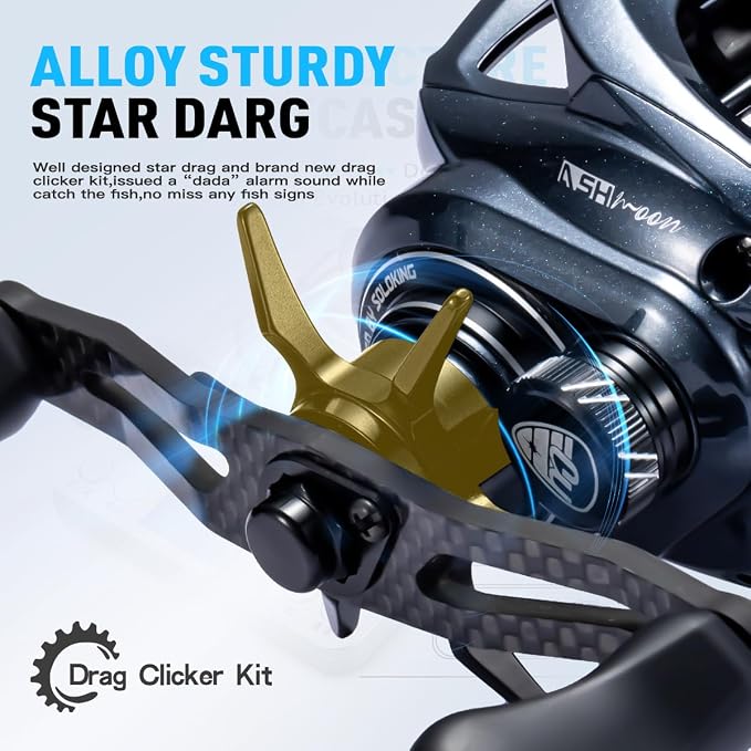 Soloking ASHMOON Baitcasting Reel 12+1BB Alloy Fishing Reel, Ultralight Baitcaster Reel, Super Smooth with 14.9 LB Carbon Fiber Drag,5.4-7.1Gear Ratio, Low Profile for Bass/Sea/Freshwater Fishing