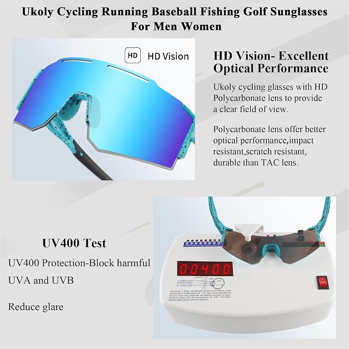 Ukoly Cycling Sunglasses for Men Women with 3 Interchangeable Lenses, Polarized Sports Sunglasses, Baseball Sunglasses