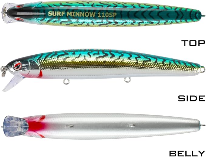LITTMA California Surf Fishing Lures Saltwater Jerkbait Crankbait Surf Minnow 110/125 - Metallic Sardine Super Glow & Pearl Pink Belly Glow Lures for Halibut & Striper Fishing