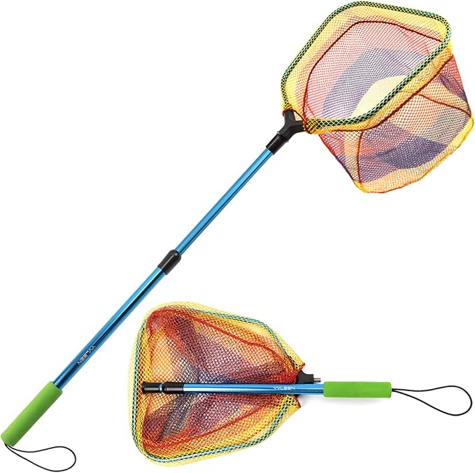 YVLEEN Kids Fishing Net for Lakes - Minnow Nets for Kids - Aluminum Collapsible Telescopic Fishing Pole Handle and Nylon Mesh Small Fishing net - Butterfly Nets for Kids Outdoor Playing