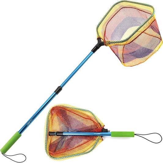 YVLEEN Kids Fishing Net for Lakes - Minnow Nets for Kids - Aluminum Collapsible Telescopic Fishing Pole Handle and Nylon Mesh Small Fishing net - Butterfly Nets for Kids Outdoor Playing