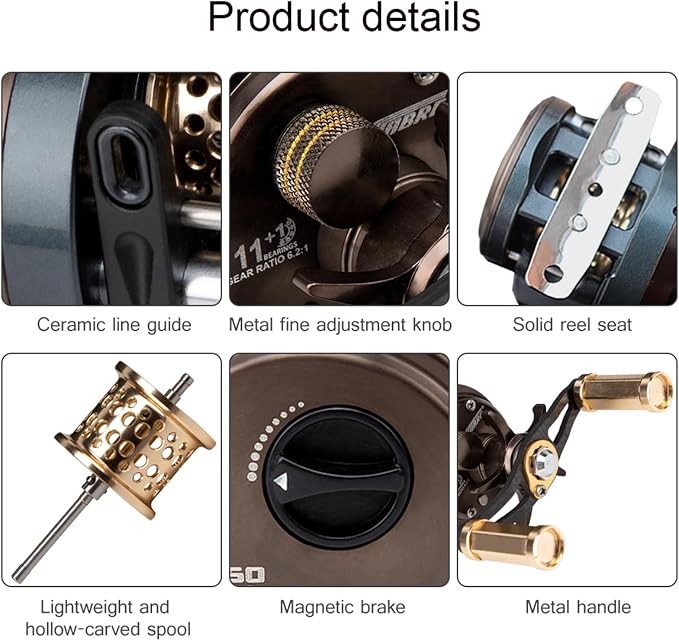 Round Baitcasting Reel 11+1BB 6.2:1 High Speed Saltwater Lure Fishing