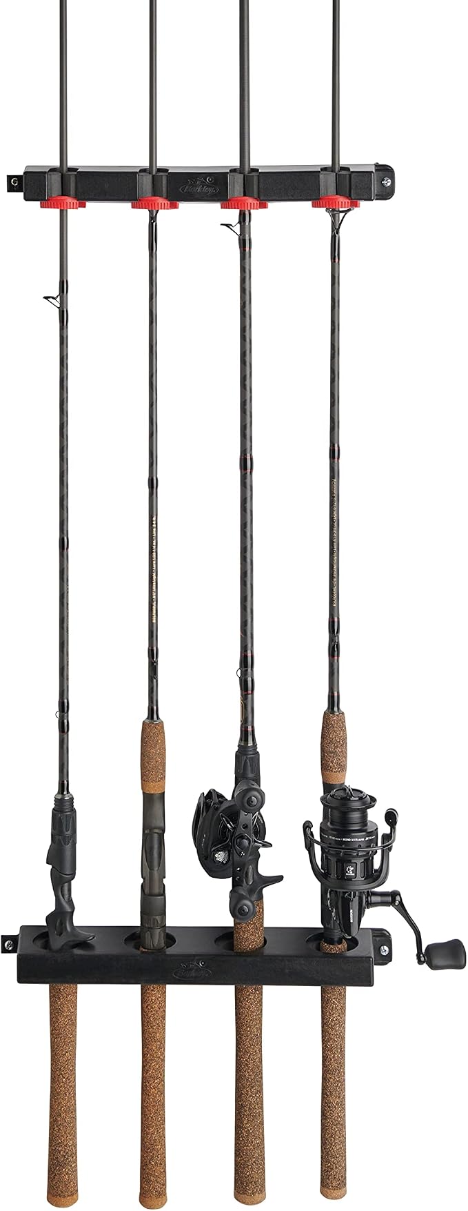 Berkley Twist Lock Fishing Rod Rack, Stores 4 Rods, Black, Soft Foam Grip Pads Protect Rod Finishes, Durable Construction, Easy to Mount with Common Tools